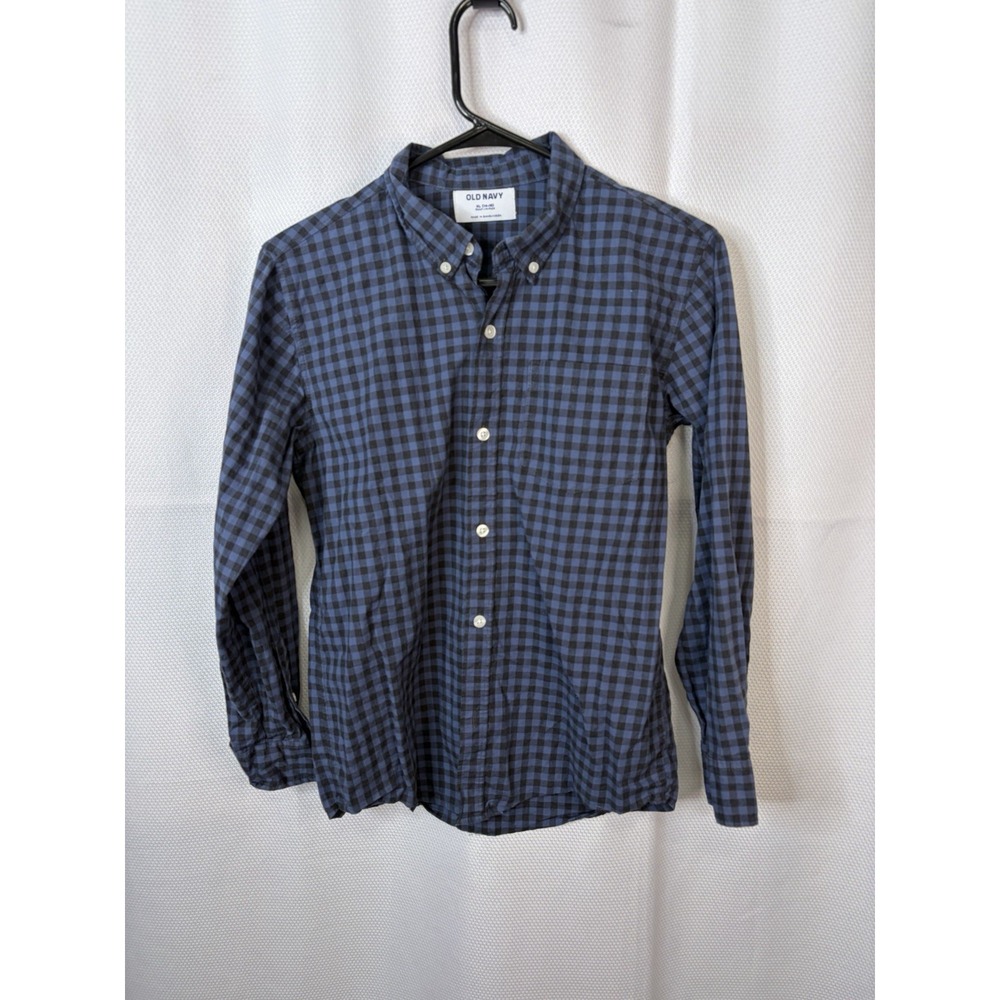 Old Navy Everyday Navy Check Long Sleeve Regular Fit Oxford Shirt YXL